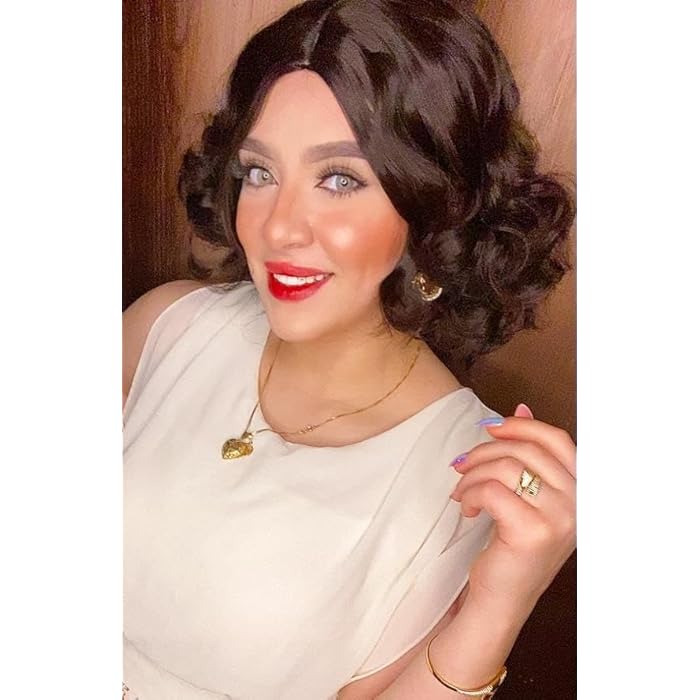 DILLARDS Elegant Synthetic Hair Wig, Dark Brown Wavy Style With Side Part, Shoulder Length Curls, Heat Resistant Fiber - Image 1